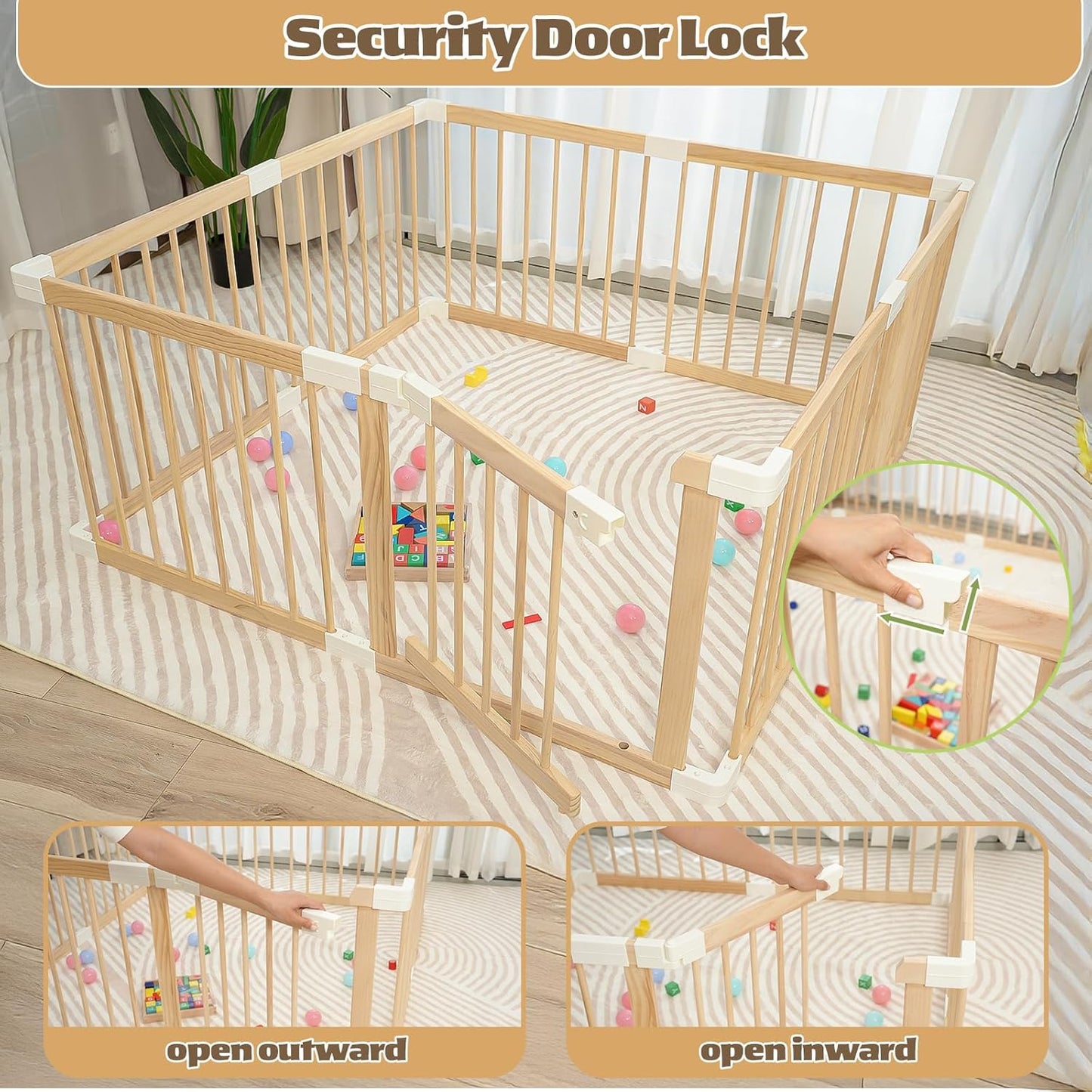 Extra Large Wooden Baby Playpen,Play Pen for Babies and Toddlers Kids Indoor,Security Playard Area Indoor,Easy to Assemble (73x73x24 Inch)