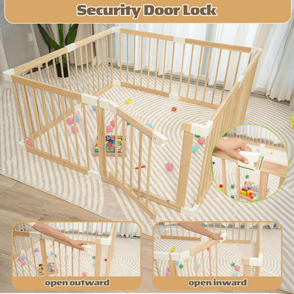 Extra Large Wooden Baby Playpen,Play Pen for Babies and Toddlers Kids Indoor,Security Playard Area Indoor,Easy to Assemble (73x73x24 Inch)