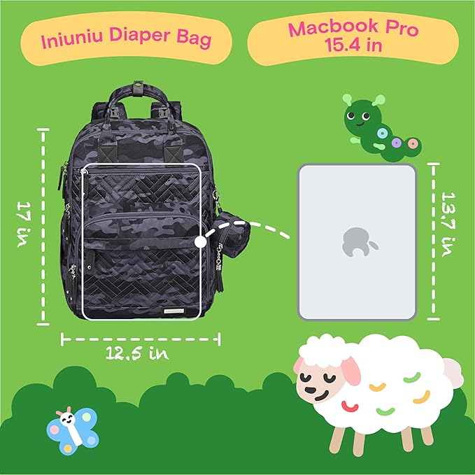 iniuniu Diaper Bag Backpack, 4 in 1 kit Large Unisex Baby Bags for Boys Girls, Waterproof Travel Back Pack with Pouch