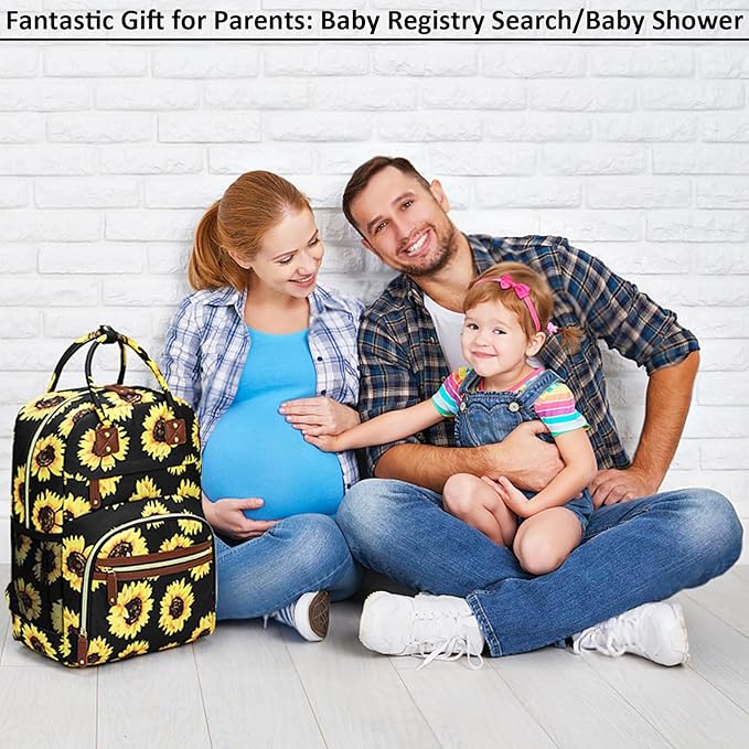 Tenot Diaper Bag Backpack Tote for Women Large Capacity, Baby Bag with Insulated Pockets Multifunctional Diaper Bags For Baby Girl Boy Waterproof Baby Bags For Boys Girls Mama Maternity Bag Sunflower