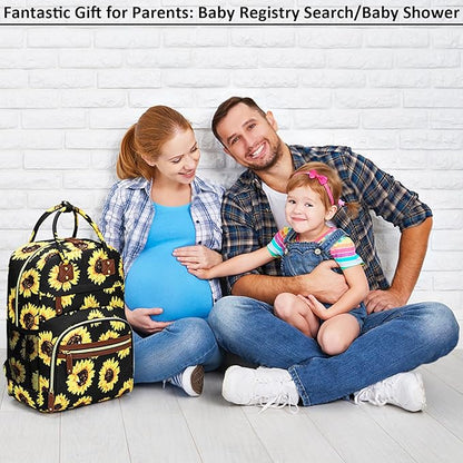 Tenot Diaper Bag Backpack Tote for Women Large Capacity, Baby Bag with Insulated Pockets Multifunctional Diaper Bags For Baby Girl Boy Waterproof Baby Bags For Boys Girls Mama Maternity Bag Sunflower
