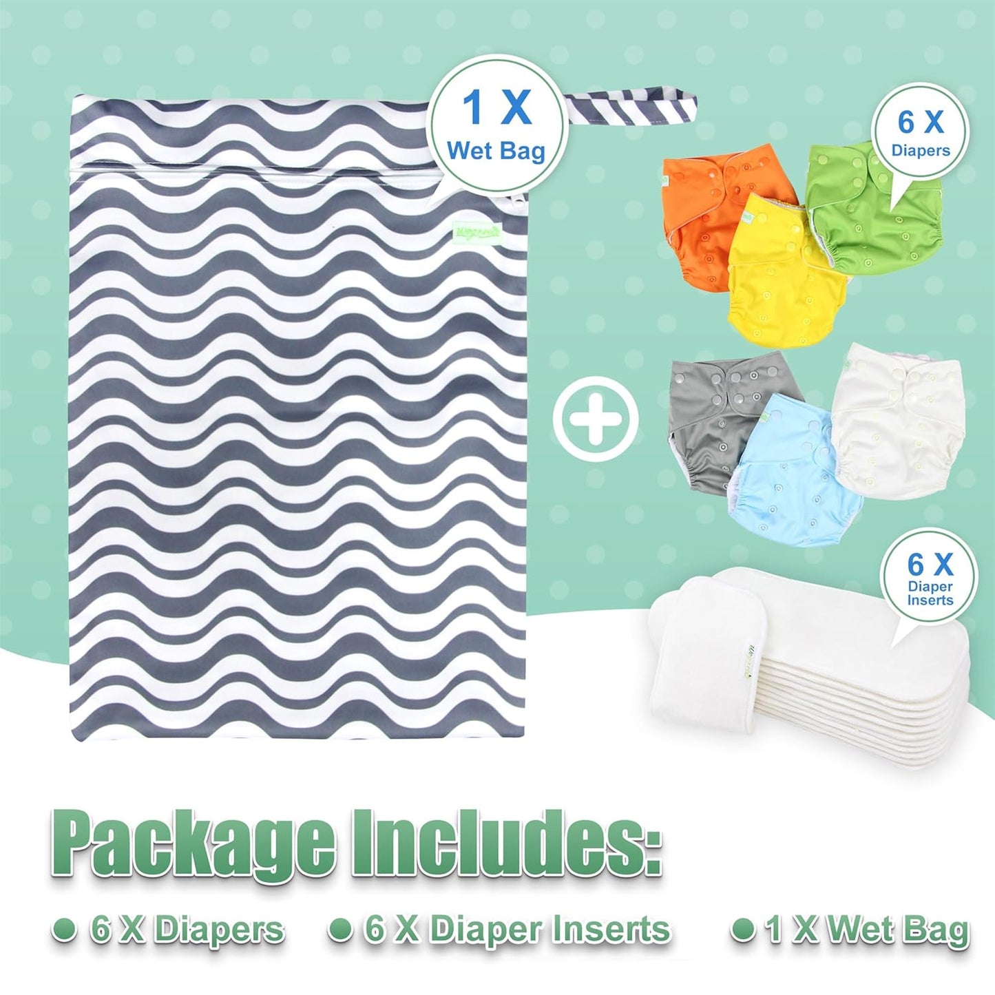 wegreeco Cloth Diapers 6 Pack with 6 Inserts & 1 Wet Bag, Washable Cloth Diapers for Babies, One Size Adjustable Reusable (Flower)