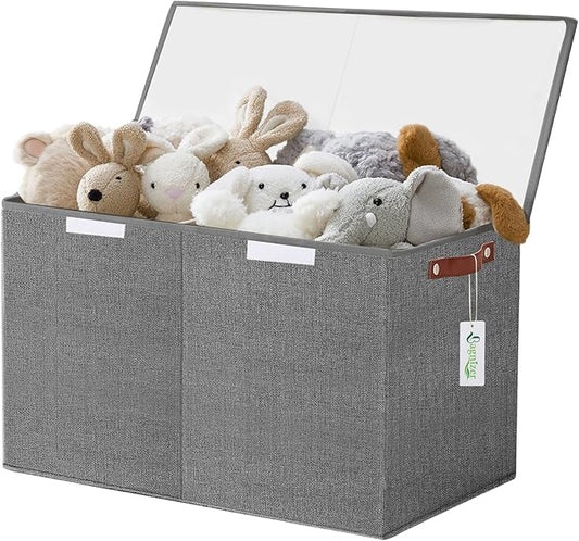Bagnizer Large Toy Storage Box with Lids, Collapsible Sturdy Baby Storage Organizer Chest Bin Basket for Kids, Boys, Girls, Playroom, Nursery, Bedroom, Closet 25"x13"x16" (Gray)