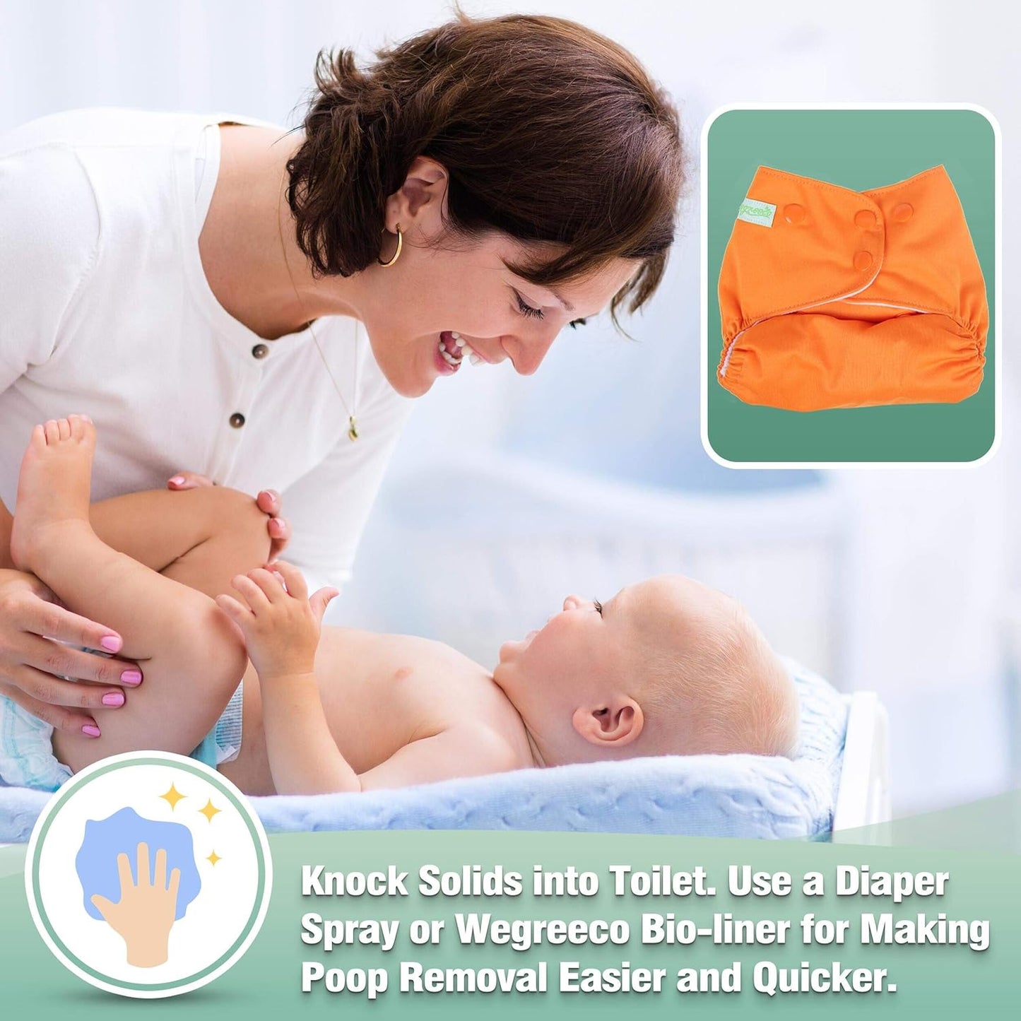 wegreeco Cloth Diapers 6 Pack with 6 Inserts & 1 Wet Bag, Washable Cloth Diapers for Babies, One Size Adjustable Reusable (Flower)