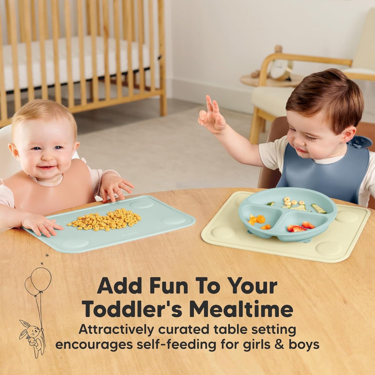 KeaBabies 2pk Silicone Placemats for Toddlers, Kids - 12x9 Non Slip Suction Baby Silicone Placemat for Restaurants, Dining Table,Travel, Easy to Clean, Food Grade/BPA-Free,Small Baby Table Mat(Slate)