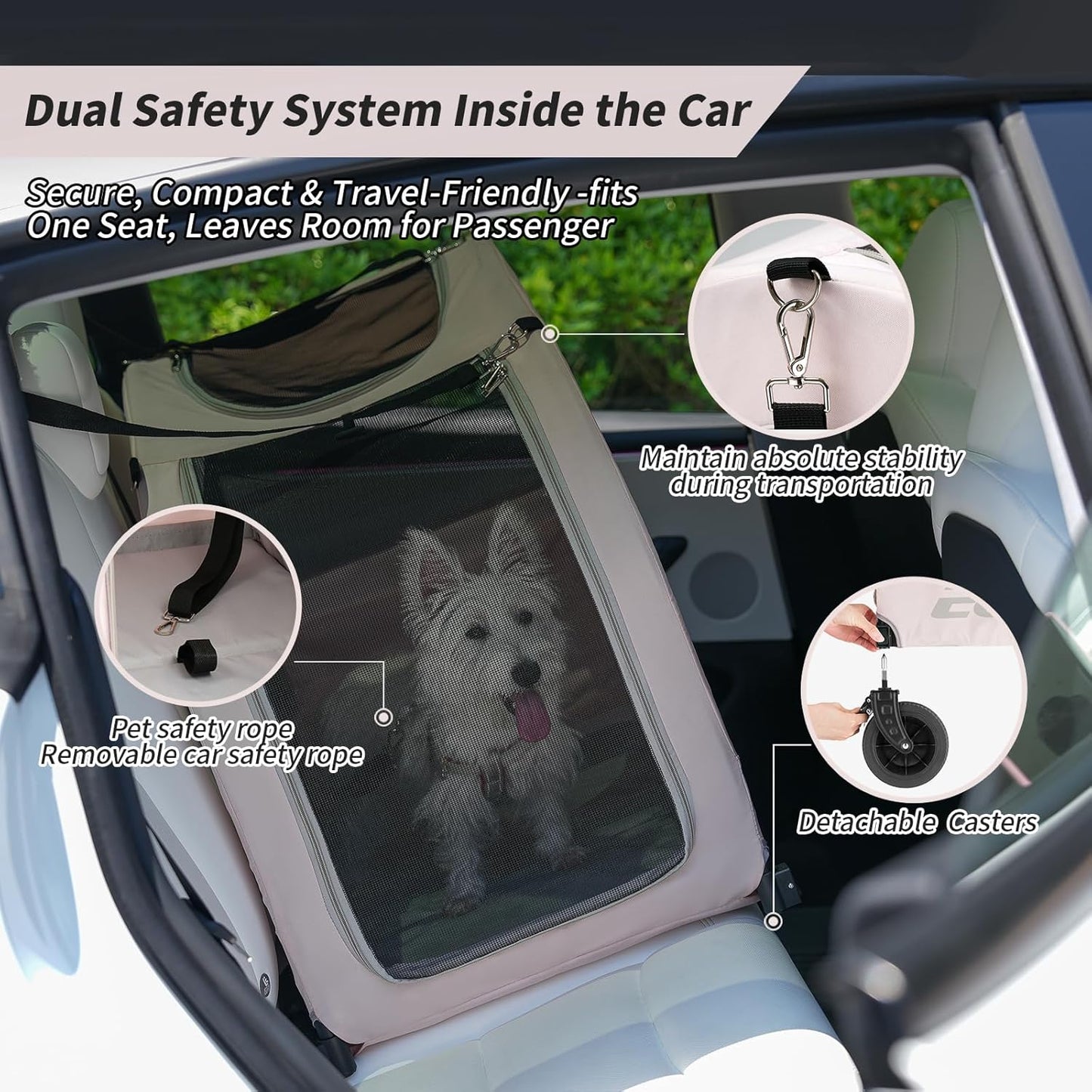 EchoSmile 4 Wheels Pet Stroller, Dog & Cat Stroller for All-Season, Lightweight Carrier with Storage Basket, Adjustable Handle, Removable Pad, Breathable Mesh, Up to 135 lbs, Grey