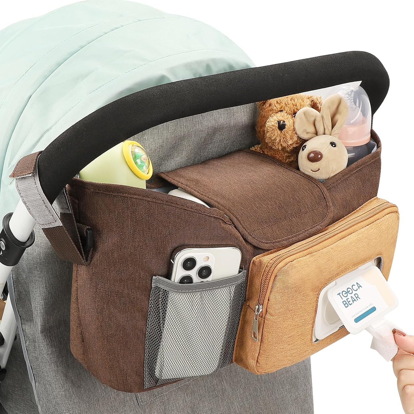 Accmor Universal Stroller Organizer with Insulated Cup Holder, Stroller Caddy Bag Accessories, Stroller Cup Holder Organizer for Uppababy Baby Jogger Britax Stroller, Black