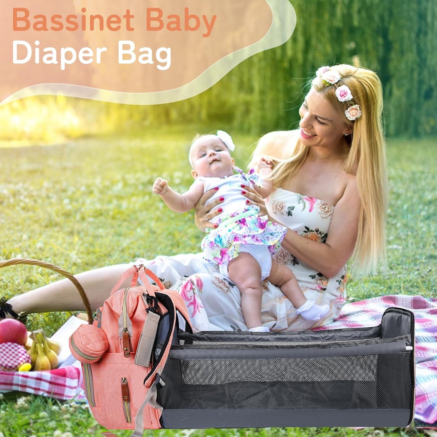 GurZinn Diaper Bag Backpack with Changing Station, Foldable for Bady Toddler, 3 in 1 Large Capacity Newborn Essentials Organizer with Stroller Hook for Girls and Boys（Pink）