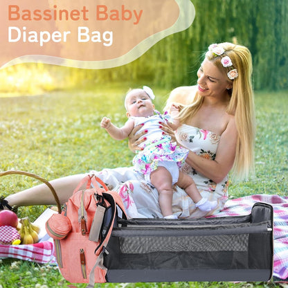 GurZinn Diaper Bag Backpack with Changing Station, Foldable for Bady Toddler, 3 in 1 Large Capacity Newborn Essentials Organizer with Stroller Hook for Girls and Boys（Pink）