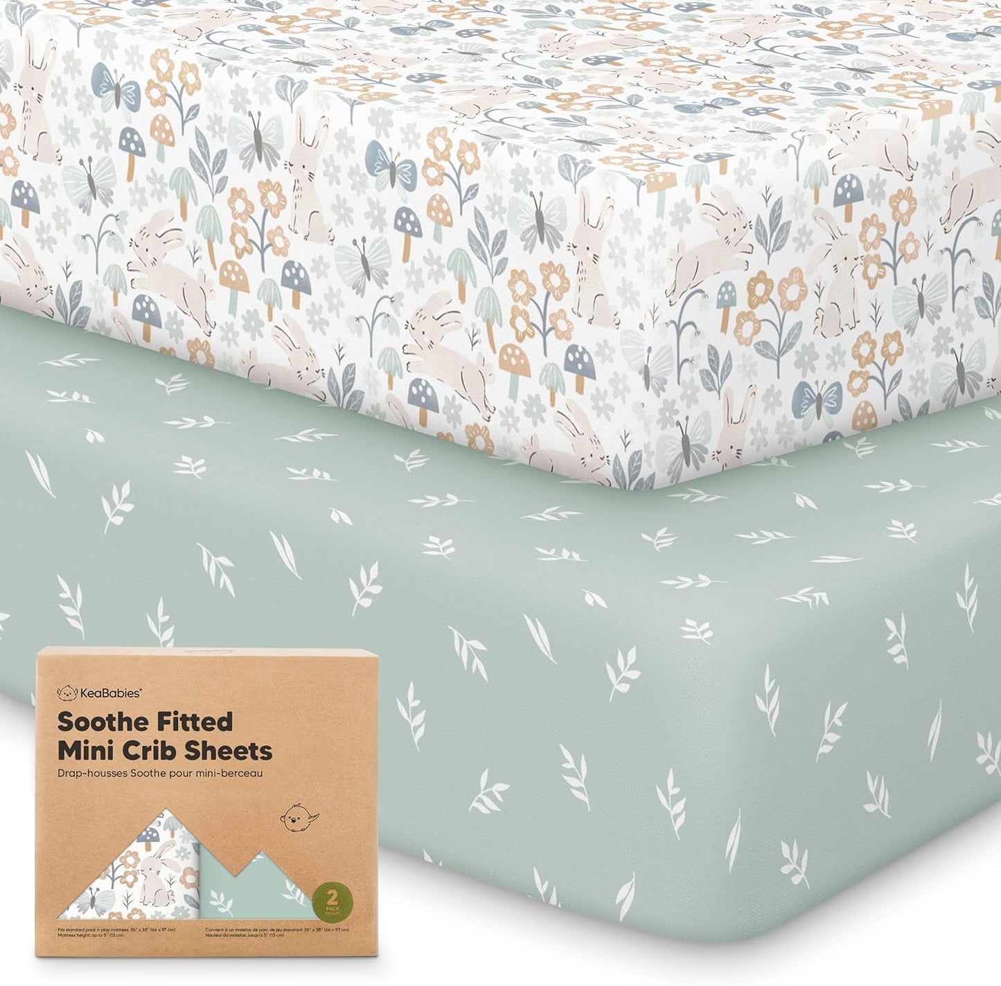 2-Pack Mini Crib Sheets Fitted - 38x26 Pack N Play Sheets for Pack and Play Mattress, Organic Cotton, Soft & Breathable Playard Bedding, Neutral Mini Toddler Bed Cover for Boys, Girls (Dragon Tale)