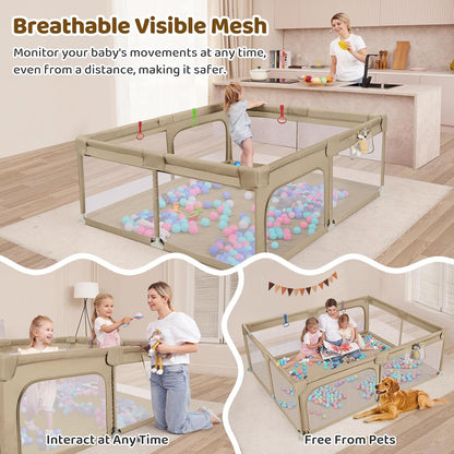Dripex Baby Playpen, 47"x47" Small Playpen for Babies, Enhanced Safety Baby Play Yard for Indoor & Outdoor, Infant Play Pen with Soft Breathable Visible Mesh, Anti-Fall Design & Easy Setup, Grey