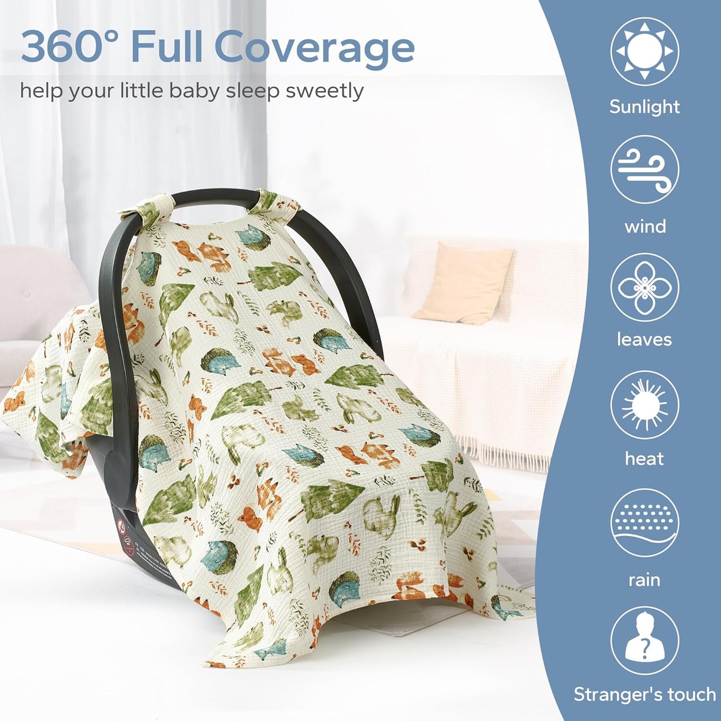 SERAPHY 2-in-1 Muslin Baby Car Seat Cover & Nursing Cover, Soft Lightweight Breastfeeding Cover for Boys and Girls,Breathable Canopy for Infant Carseat & Stroller for Summer—Blueberrie