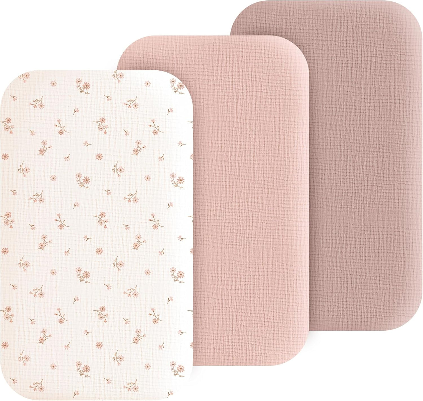 Muslin Bedside Sleeper Bassinet Fitted Sheets, 3 Pack Cotton Baby Sheet for Boys & Girls, Soft, Compatible with Baby Delight, Dream On Me, AMKE and Other Rectangle Mattress (Nightfall Blue)