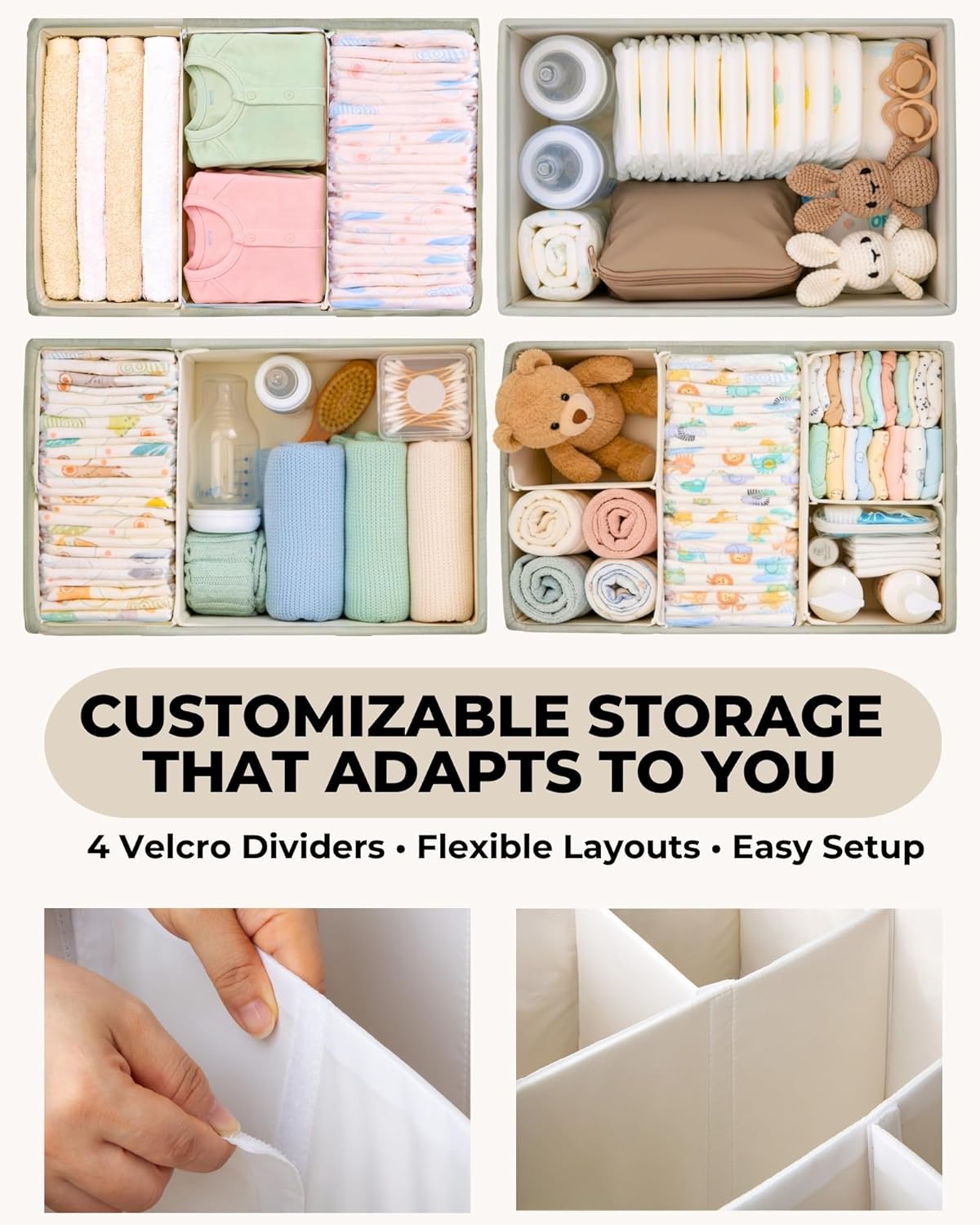 Baby Diaper Caddy Organizer with Portable Changing Mat - Teddy Fleece Diaper Organizer for Changing Table - Basket for Changing Essentials - Baby Essentials Organizer with Removable Dividers