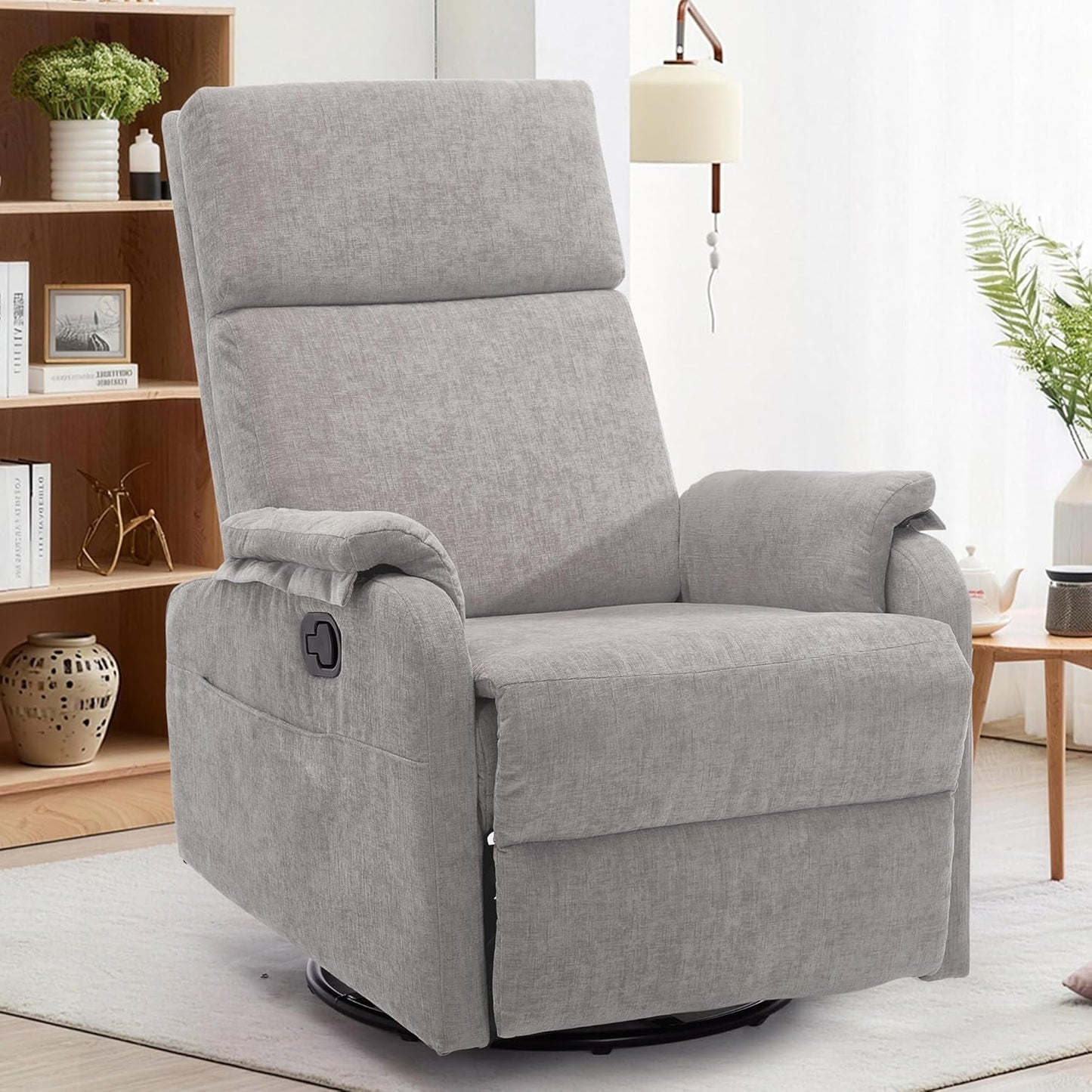 Korser Recliner Chair, Swivel Rocking Recliner Chair for Adults, Glider Rocking Chair, Small Nursery Chair Recliner for Living Room, Reclining Chair with Modern-Designed Armrests, Chenille, Beige