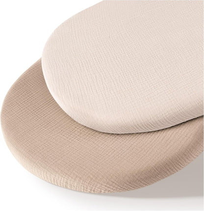 MairMore 2 Pack Muslin Fitted Bassinet Sheets for Babies, Soft & Breathable 100% Cotton Bedside Sleeper Bassinet Sheet, Moses Basket Oval Rectangle Pad/Mattress (Pink Blossom)