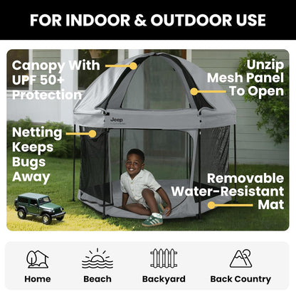 Jeep Hexagon Pop Up Play Yard with Removable Canopy | Ideal for Indoor and Outdoor Use, Olive Green