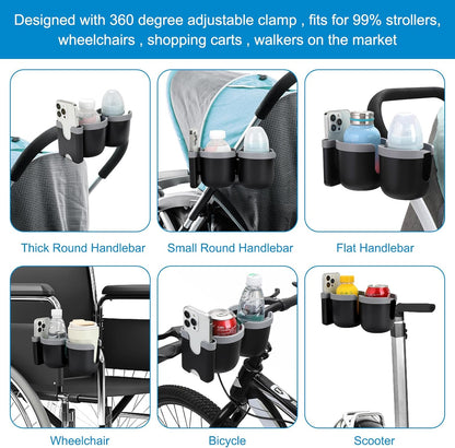 Accmor Stroller Cup Holder with Phone Holder, Bike Cup Holder, Universal Cup Holder for Uppababy Nuna Doona Strollers, 2-in-1 Cup Phone Holder for Stroller Bike Accessory