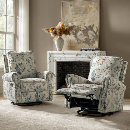 HULALA Home Modern Rocker Recliner, Printed Fabric Swivel Glider with Adjustable Backrest & Footrest, JEACOBEAN