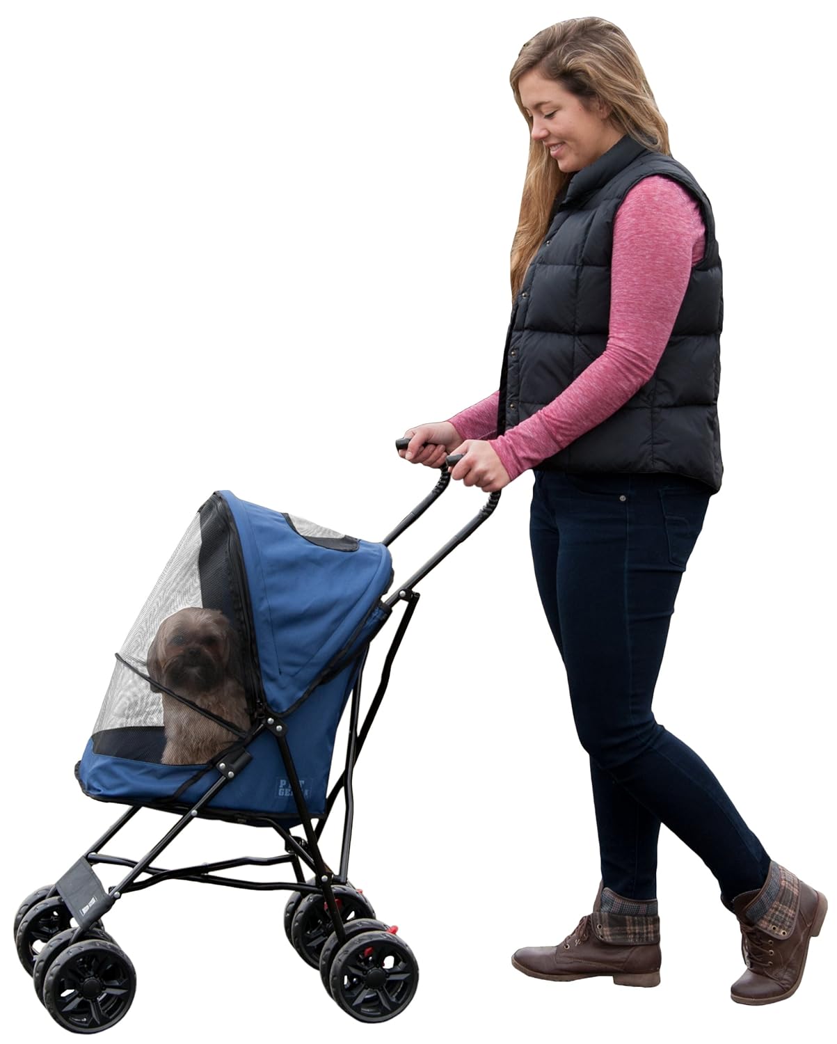 Pet Gear Travel Lite Plus Stroller, Compact, Easy Fold, No Assembly Required, Large Wheels for Cats and Dogs up to 15 pounds, Light Pink