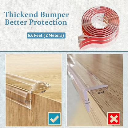 Edge Protector Baby Proofing Corner Protectors Silicone Desk Edge Cushion Child Safety Edge Covers Bumper for Table, Cabinets, Crib, 6.6 ft x 1.2 Inch Edge Protector Strip with 4 Pack Corner Guards