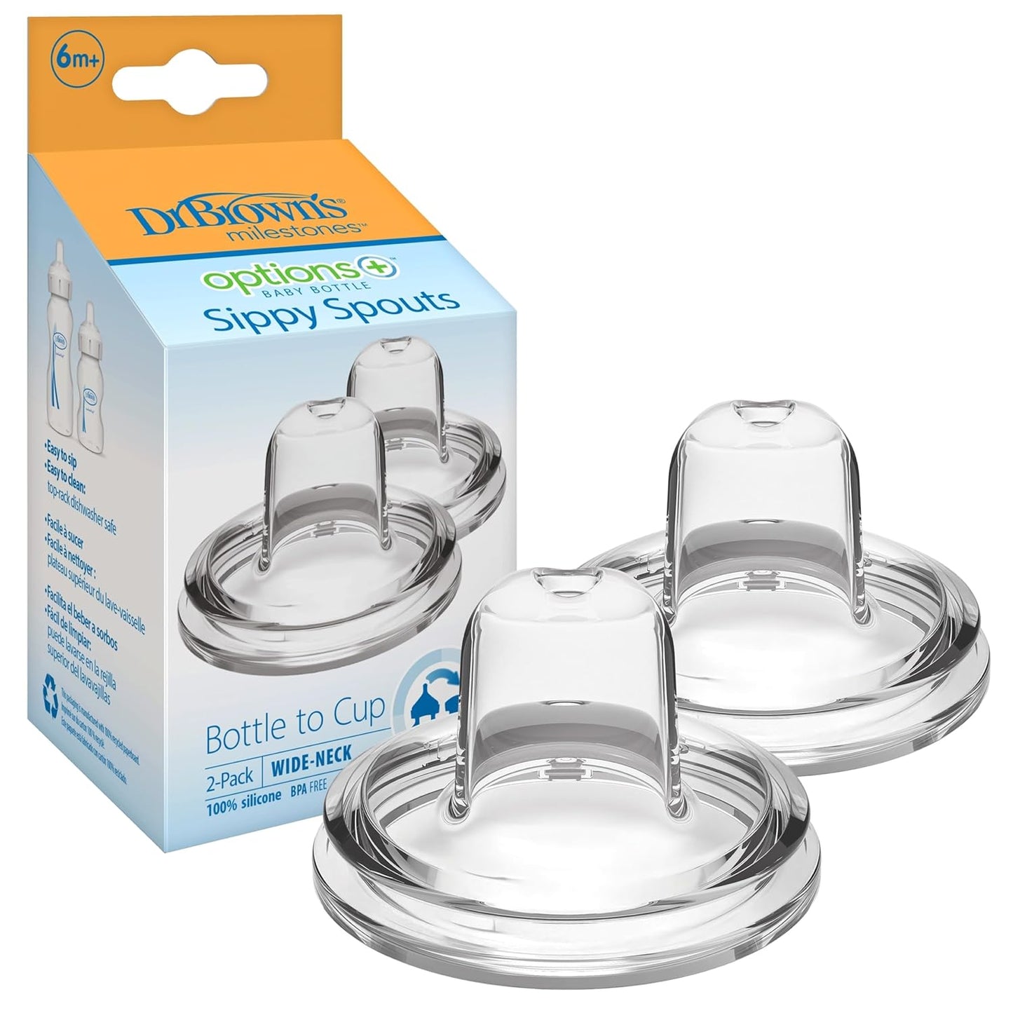 Dr. Brown’s Natural Flow® Level 2 Wide-Neck Baby Bottle Silicone Nipple, Medium Flow, 3m+, 100% Silicone Bottle Nipple, 6 Pack