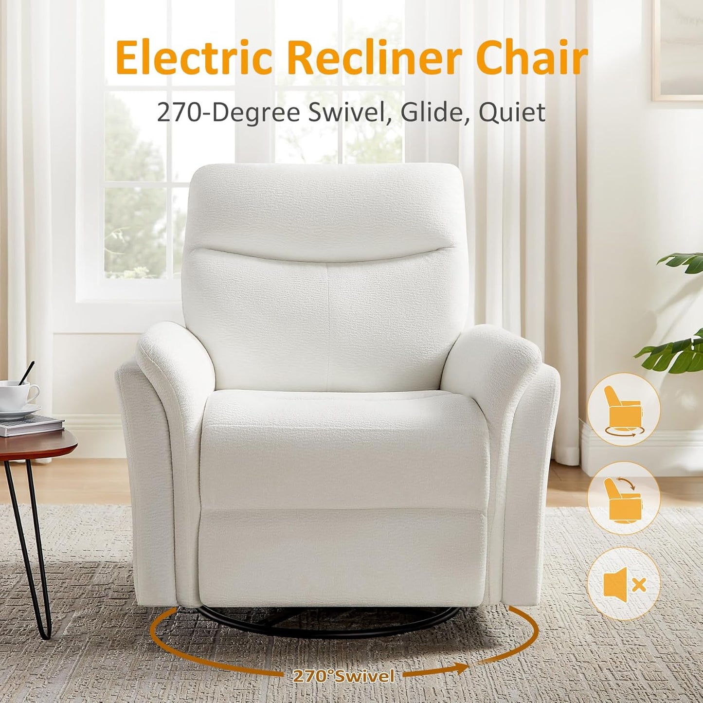 VANOMi Power Recliner Chair Swivel Glider, Electric Rocking Recliner Chairs with USB and Type-C Ports, Nursery Chair Recliner for Living Room, Bedroom, Apartment（Camel）