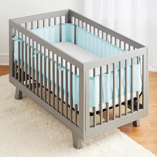 BreathableBaby Breathable Mesh Liner for Full-Size Cribs, Classic 3mm Mesh, Blue Green Aqua (Size 4FS Covers 3 or 4 Sides)