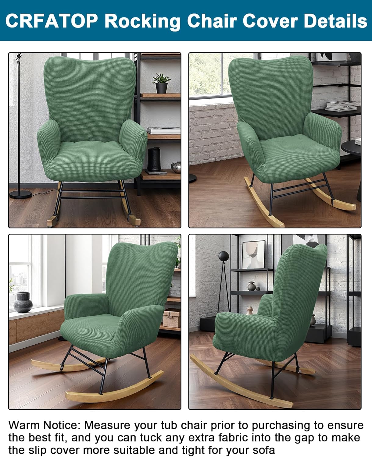 CRFATOP Jacquard 1 PC Nursery Rocking Chair Recliner Covers Upholstered Glider Rocker Banquet Armchair Slipcover Stretch Accent Chairs Furniture Protector for Living Room Bedroom Offices,Green