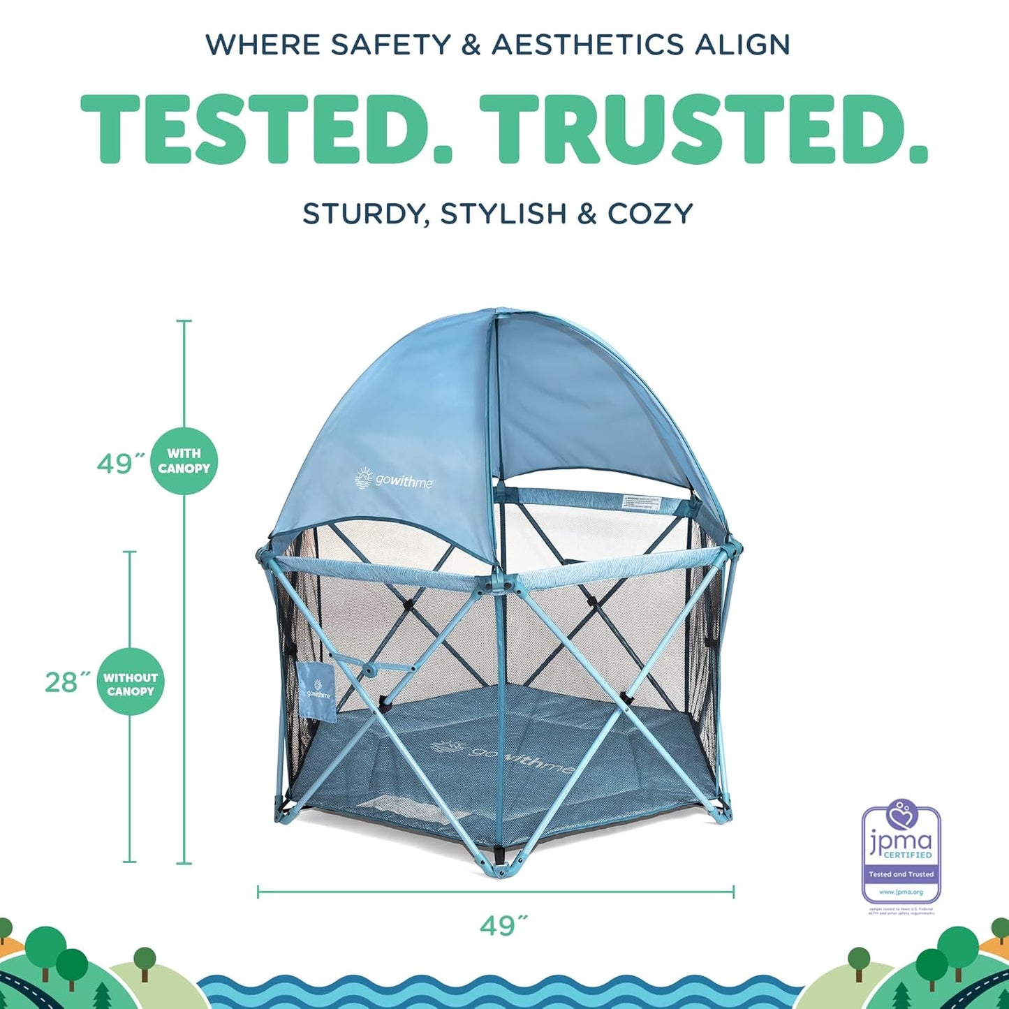 Baby Delight Go With Me Eclipse Mesh Portable Playard | Playpen | Sun Canopy | Indoor and Outdoor | Watercolor Stripe Base