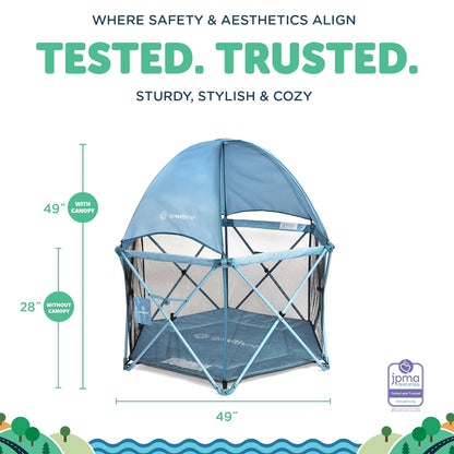 Baby Delight Go With Me Eclipse Mesh Portable Playard | Playpen | Sun Canopy | Indoor and Outdoor | Watercolor Stripe Base
