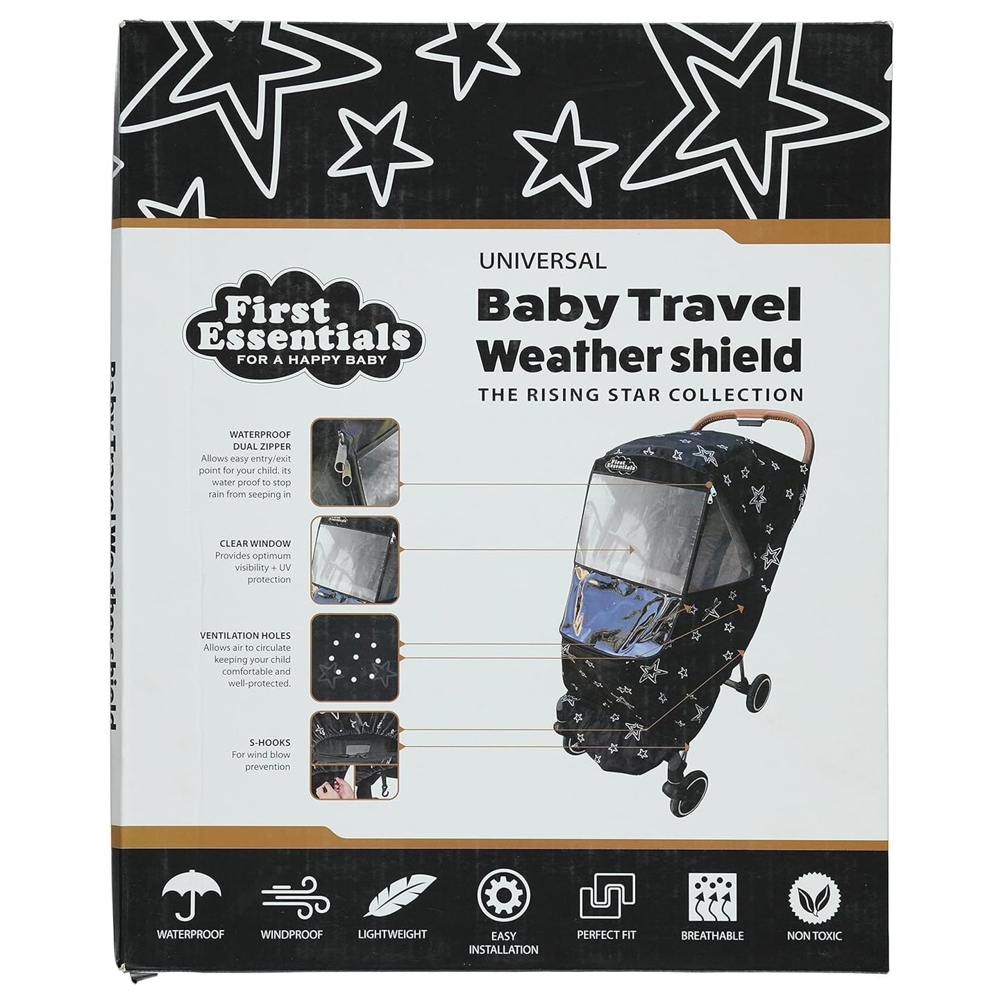 Stroller Rain Cover Universal, Baby Travel Weather Shield, Windproof Waterproof, Protect from Dust Snow (Black)