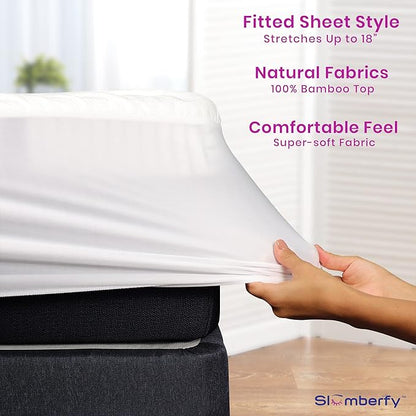 Waterproof Mattress Protector by Slumberfy | Hypoallergenic Bamboo Mattress Protector | Natural + Breathable Jacquard Fabric | Twin XL Mattress Cover – 39x80”