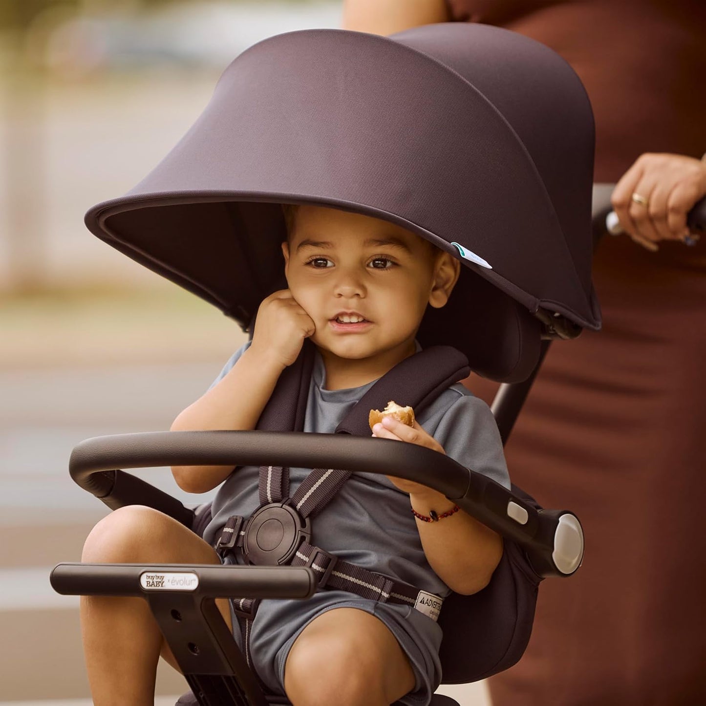 Evolur Velo Rider Travel Stroller – Compact, Lightweight Umbrella Stroller for Toddlers 6–36 Months, One-Hand Fold, Footrest, Rear Platform, 5-Point Harness, Portable & Travel-Friendly