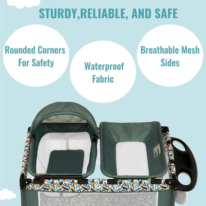 Dream On Me Emily Rose Deluxe Playard in Galaxy Blue with Infant Bassinet and Changing Tray, Lightweight Portable and Convertible Playard for Baby, Breathable Mesh Sides and Soft Fabric