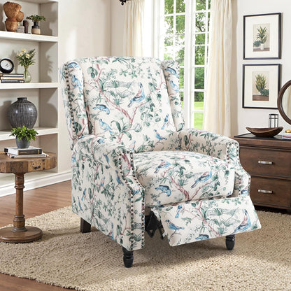 Swivel Rocker Recliner Chair, Manual Nursery Glider Recliner, Floral Fabric Wingback Accent Chair with Adjustable Backrest & Footrest for Small Spaces Living Room Bedroom (Plants Floral, Set of 1)