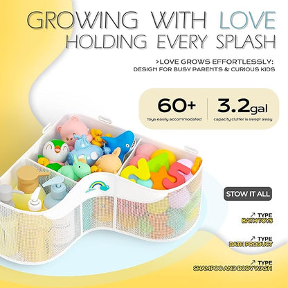 Austion 3-Compartment Corner Bath Toy Storage Organizer for Tub - Wide-Opening Mesh Kids Bath Toy Holder with Easy Sorting & Storage, Quick-Drying Machine-Washable Bathroom Organizer for Tidy Bathtub