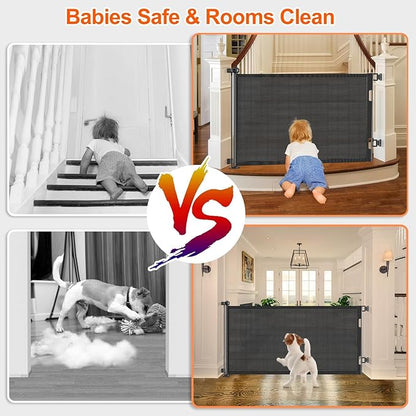 71 inch Retractable Baby Gates, EZIGO Extra Wide Baby Gate for Large Opening Extra Long Mesh Gate for Kids or Pet Dog Gate Child Safety Gate for Stairs Hallways Doorway Indoor Outdoor, Black