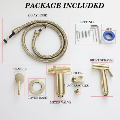 Chrome Handheld Bidet Sprayer for Toilet Warm Water, WiPPhs Stainless Steel Polished Silver Bidet Hand Held Sprayer with Brass Hot and Cold Mixing Valve, WI9138CP