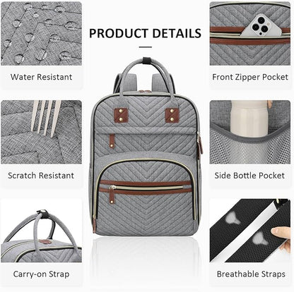Tenot Diaper Bag Backpack for Women with Changing Pad, Baby Bag with Insulated Pockets Multifunctional Diaper Bags For Baby Girl Boy Waterproof Baby Bags For Boys Girls Maternity Bag Grey