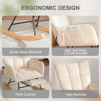 Rocking Chair Nursery with Airbag, Comfy Modern Nursery Rocking Reading Chair indoor with Footrest, Cozy Upholstered Glider Rocker Chairs for Living Room Bedroom Offices(Chenille, Dark Grey)