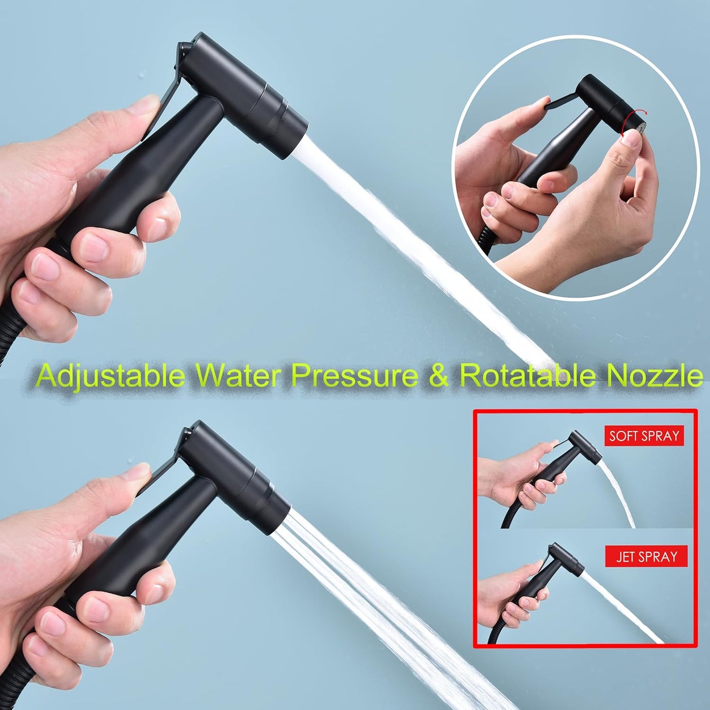 Matte Black Senhozi Toilet Bidet Sprayer, Sprayer Attachment with Stainless Steel Hose for Personal Hygiene, Handheld Toilet Sprayer for Baby Cloth Diaper and Bathroom Spray for Pet Shower Baby Shower