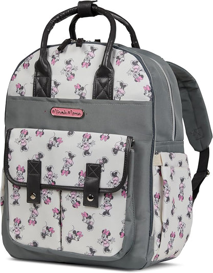 Disney Diaper Bag Backpack with Changing Pad Minnie Mouse – 16” Nylon Baby Bag for Parents, Insulated Bottle Holders, Multiple Storage Pockets