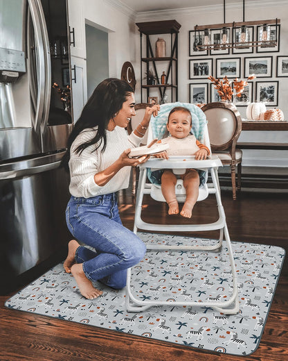 Blissful Diary Baby Splat Mat for Under High Chair, 50.4 x 50.4 Inch Wipeable Splash Mat, Waterproof and Washable, Anti-Slip Floor Protector, Retro Rainbow
