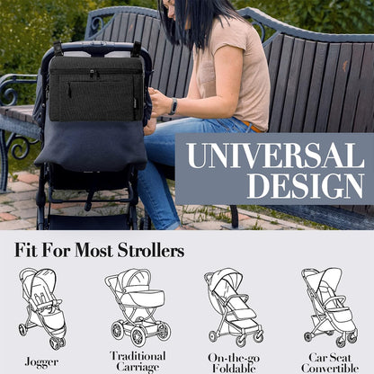 Universal Baby Stroller Organizer Large Space with Insulated Cup Holder Detachable Diaper Bag Adjustable Shoulder Strap Fits All Strollers (grey)