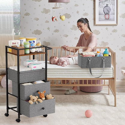 Modanais Baby Diaper Caddy Organizer Cart with Drawers - 3In1 Rolling Storage Cart with Wheels, Removable Diaper Caddy, Detachable Dividers - for Crib, Bedroom, Art & Craft Organizer (Off White)