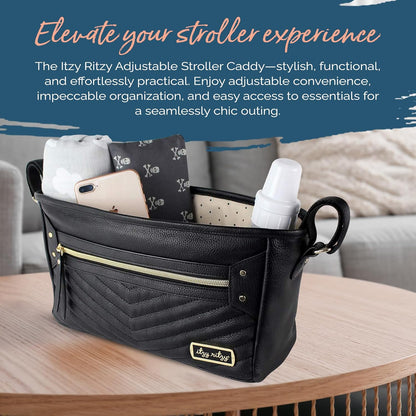 Itzy Ritzy Adjustable Stroller Caddy and Organizer Bag Featuring Front Zippered Pocket, 2 Built-In Interior Pockets & Adjustable Straps to Fit Nearly Any Stroller (Coffee and Cream)