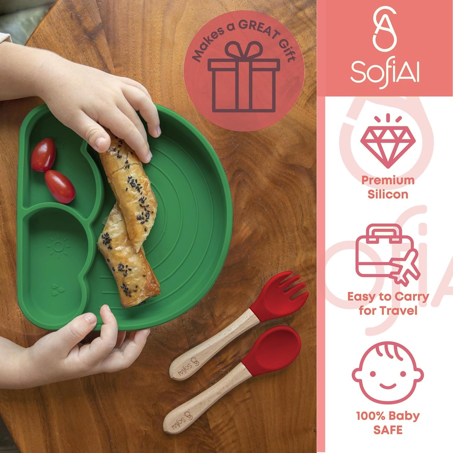 BPA-Free Non-Toxic Silicone Baby Feeding Set – Suction Plate, Bowl, Bib & Cup – 11-Piece Baby Led Weaning Set for Ages 6-18 Months – Eco Gift Bag (Dusty Blue)