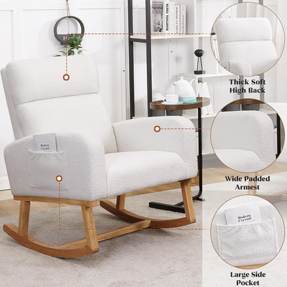 HCHAIRH Rocking Chair Nursery, Upholstered Fabricr Nursing Rocking Chairs with Soft High Back, Modern Nursery Glider Rocker for Mom Living Room, Bedroom, Camel