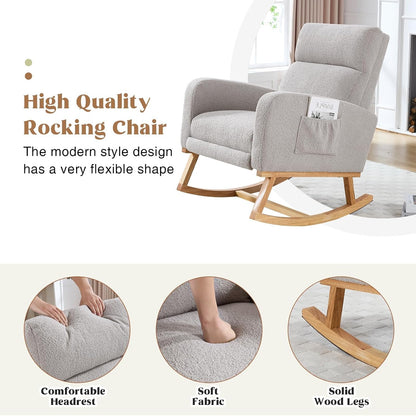 HCHAIRH Rocking Chair Nursery, Nursing Rocking Chairs with Foot Rest for Mom Nursery, Glider Rocker Chair with Footrest and High Backrest for Living Room, Bedroom, Beige